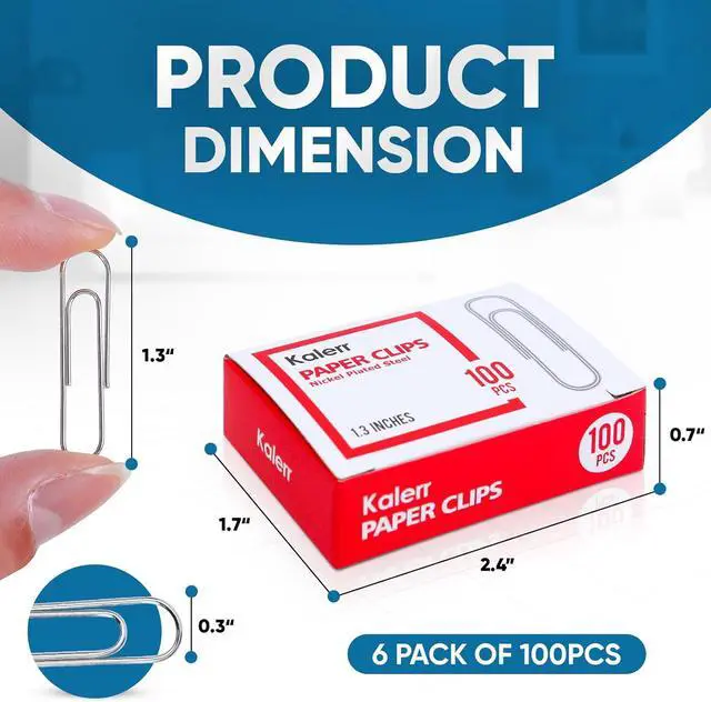 Alt view image 2 of 7 - Kalerr Paper Clips, 600 Pcs Paperclips (6 Boxes of 100 Each), Premium Paper Clip, 1-2/7" Silver Paper Clips Medium (1.3 Inches), Rustproof Metal Paper Clip for Office, School, Home