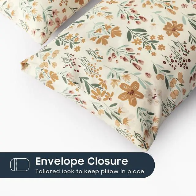 Alt view image 3 of 5 - Wake In Cloud - Floral Pillow Cases, Botanical Flower Coquette Cottagecore Shabby Chic Aesthetic, Set of 2 Soft Pillowcases Pillow Shams Covers, Orange Cream, King Size 20x36 Inches