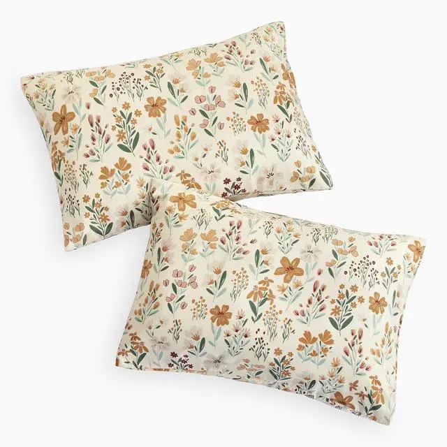 Alt view image 2 of 5 - Wake In Cloud - Floral Pillow Cases, Botanical Flower Coquette Cottagecore Shabby Chic Aesthetic, Set of 2 Soft Pillowcases Pillow Shams Covers, Orange Cream, King Size 20x36 Inches
