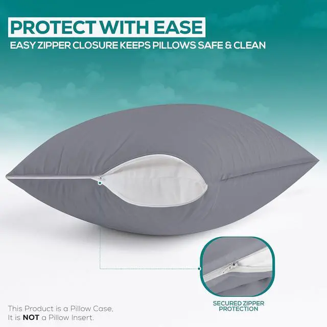 Alt view image 4 of 7 - Set of 2 Pillow Protectors with Zipper Queen Size, Pillow Covers