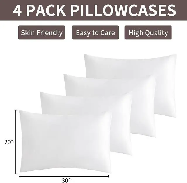 Alt view image 3 of 6 - MINIPANDA White Pillow Cases Set of 4 Queen Size, Envelope Design
