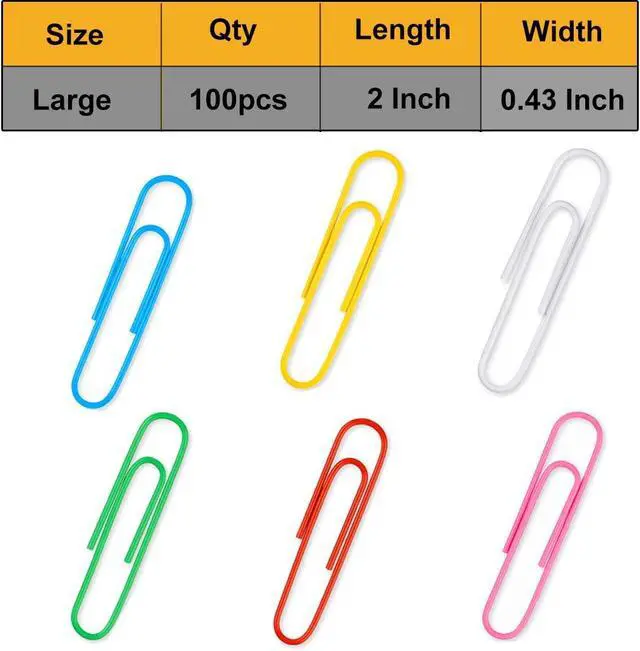 Alt view image 4 of 6 - Vinaco Colored Large Paper Clips, 100 Pack 2", Rustproof Office School Use
