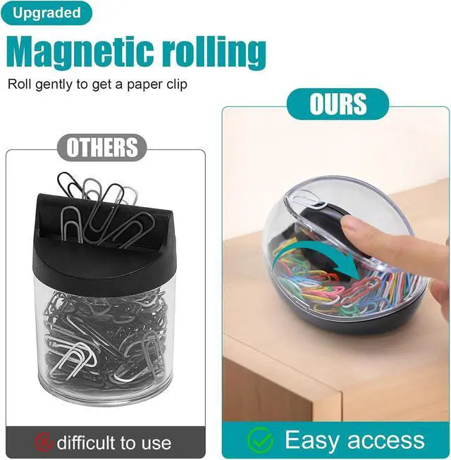 Alt view image 4 of 7 - Paper Clip Holder, Mecyfaty Magnetic Paper Clips Dispenser Holder with Colorful Paperclips 100pcs, Upgraded Magnetic Design, Black Paperclip Holders for Desk School Office Supplies Organizer Accessory