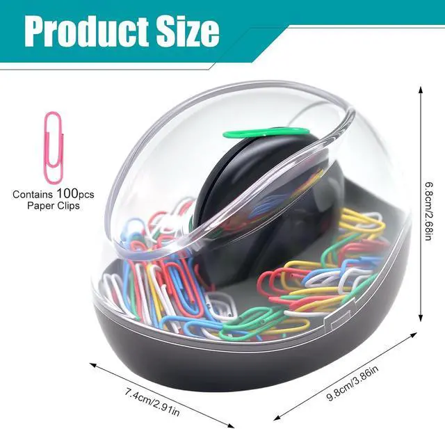 Alt view image 2 of 7 - Paper Clip Holder, Mecyfaty Magnetic Paper Clips Dispenser Holder with Colorful Paperclips 100pcs, Upgraded Magnetic Design, Black Paperclip Holders for Desk School Office Supplies Organizer Accessory