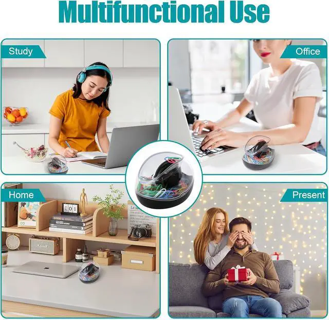 Alt view image 7 of 7 - Paper Clip Holder, Mecyfaty Magnetic Paper Clips Dispenser Holder with Colorful Paperclips 100pcs, Upgraded Magnetic Design, Black Paperclip Holders for Desk School Office Supplies Organizer Accessory