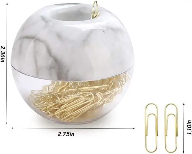 Alt view image 3 of 6 - Magnetic Paper Clip Holder, Marble White holder with Gold PaperClips 100pcs 28mm(1.1") Cute Office Supplies for Desk Organizer