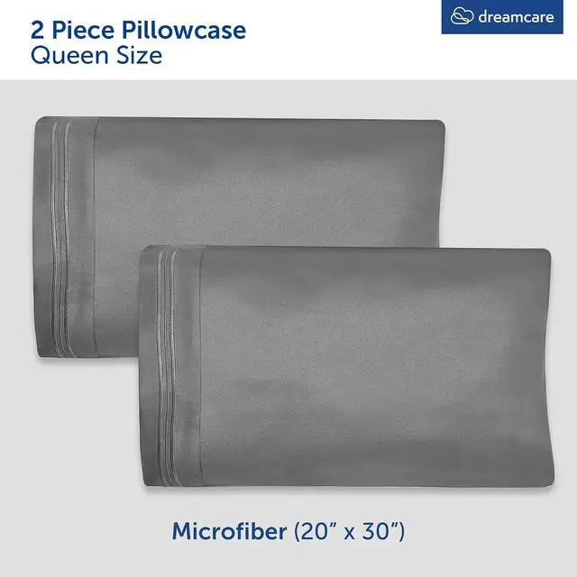 Alt view image 3 of 6 - Dreamcare Pillow Cases Queen Size Set of 2 - Double Brushed 1500 Luxury Series Microfiber - Envelope Closure, Wrinkle- Free, Cooling Pillow Cases - Queen Pillow Cases Set of 2 (20 x 30, Grey)