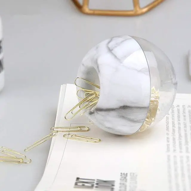 Alt view image 4 of 6 - Magnetic Paper Clip Holder, Marble White holder with Gold PaperClips 100pcs 28mm(1.1") Cute Office Supplies for Desk Organizer