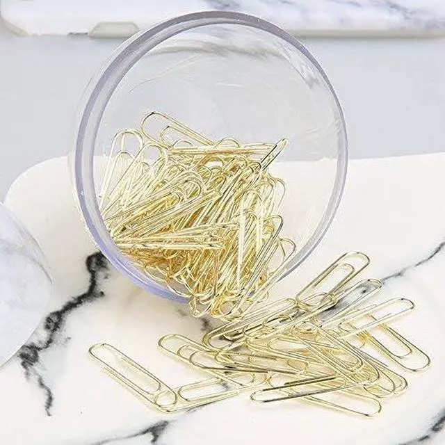 Alt view image 5 of 6 - Magnetic Paper Clip Holder, Marble White holder with Gold PaperClips 100pcs 28mm(1.1") Cute Office Supplies for Desk Organizer