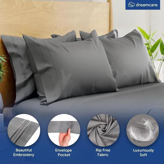 Alt view image 6 of 6 - Dreamcare Pillow Cases Queen Size Set of 2 - Double Brushed 1500 Luxury Series Microfiber - Envelope Closure, Wrinkle- Free, Cooling Pillow Cases - Queen Pillow Cases Set of 2 (20 x 30, Grey)