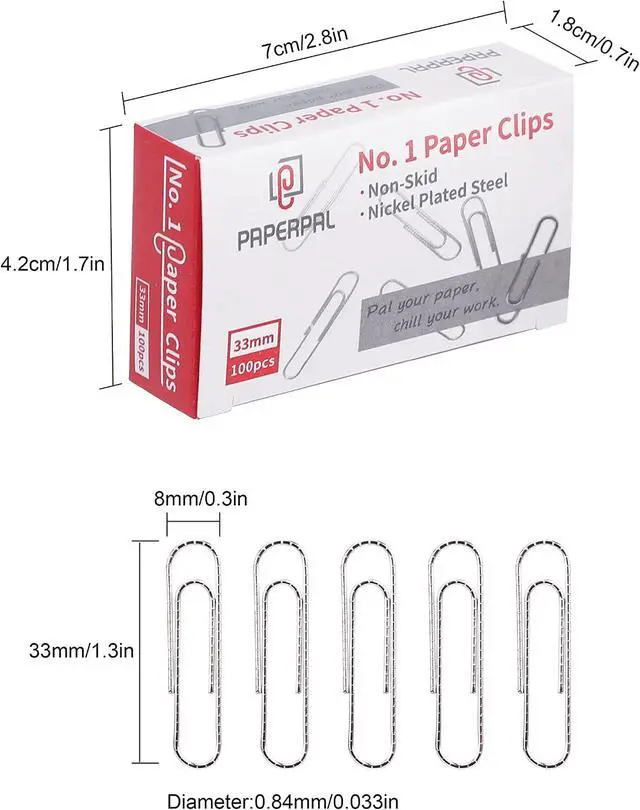 Alt view image 2 of 7 - PAPERPAL Paperclips for Office School & Personal Use, #1 Nonskid Paper Clip (1-2/7"), 600 Medium Paper Clips (6 Boxes of 100 Each), Silver