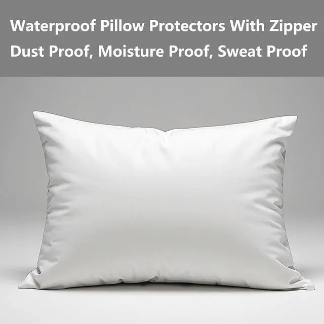 Alt view image 2 of 7 - Waterproof Pillow Protectors Standard 20x28 Inches 4 Pack with Zipper Fully Sealed Dust Moisture Sweat Proof Pillow Case Cover Protector Soft White (4, Queen 20x28)