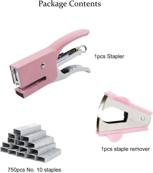 Alt view image 2 of 7 - Small Hand-held Stapler Set, 15 Sheet Capacity, Includes 750Pcs Staples and A Staple Remover, Mini Desktop Stapler for Office, School, Home or Travel Use. (Pink)