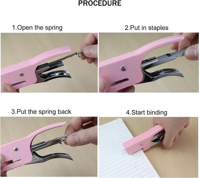 Alt view image 4 of 7 - Small Hand-held Stapler Set, 15 Sheet Capacity, Includes 750Pcs Staples and A Staple Remover, Mini Desktop Stapler for Office, School, Home or Travel Use. (Pink)