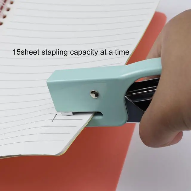 Alt view image 5 of 7 - Small Hand-held Stapler Set, 15 Sheet Capacity, Includes 750Pcs Staples and A Staple Remover, Mini Desktop Stapler for Office, School, Home or Travel Use. (Pink)