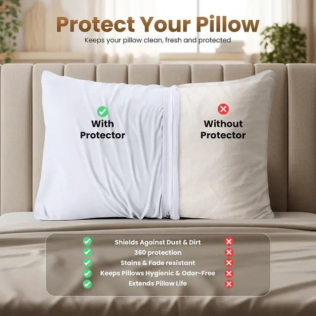 Alt view image 3 of 7 - Utopia Bedding 4 Pack Pillow Protectors with Zipper Queen Size, Soft Brushed Microfiber Fabric Pillow Cases, Shrinkage and Fade Resistant Pillow Covers (White)