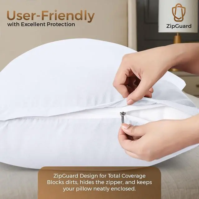Alt view image 4 of 7 - Utopia Bedding 4 Pack Pillow Protectors with Zipper Queen Size, Soft Brushed Microfiber Fabric Pillow Cases, Shrinkage and Fade Resistant Pillow Covers (White)