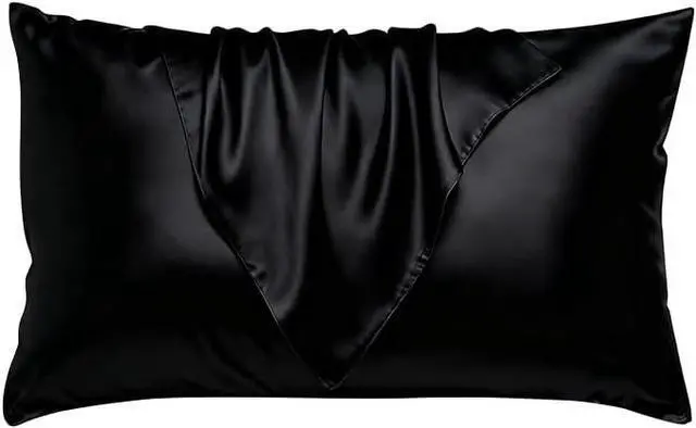 Main image of Satin Pillowcase Silkly Pillow Cases Soft Smooth 2 Pack Standard Size Queen Size Set of 2 Pillow Covers for Sleeping Black