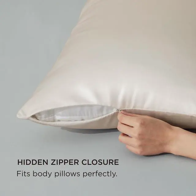 Alt view image 5 of 7 - Bedsure Satin Body Pillow Cover with Zipper, Similar to Silk Body Pillow Pillowcase, Soft & Breathable Long Pillow Case, Cooling & Silky Long Pillowcase for Hair and Skin, Gifts, Beige, 20x54 Inches
