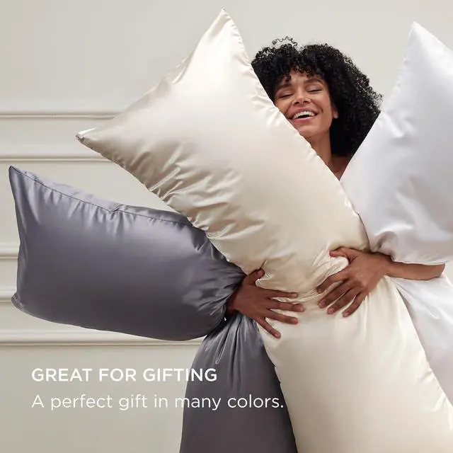 Alt view image 6 of 7 - Bedsure Satin Body Pillow Cover with Zipper, Similar to Silk Body Pillow Pillowcase, Soft & Breathable Long Pillow Case, Cooling & Silky Long Pillowcase for Hair and Skin, Gifts, Beige, 20x54 Inches