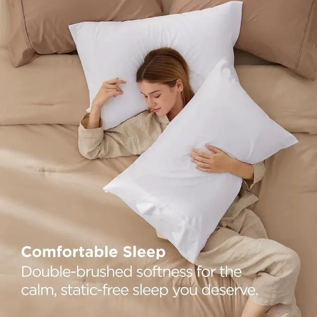 Alt view image 3 of 7 - Bedsure Queen Pillow Cases Set of 2 - White Brushed Microfiber Pillowcase 2 Pack, Super Soft Pillowcase, Pillow Shams Covers with Envelope Closure for Kids, Wrinkle, Fade Resistant, 20x30 Inches