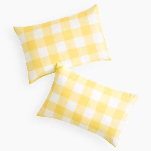 Alt view image 2 of 5 - Wake In Cloud - Plaid Pillow Cases, Buffalo Check Gingham Checkered Farmhouse, Set of 2 Soft Pillowcases Pillow Shams Covers, Yellow White, Standard Size 20x26 Inches