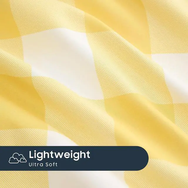 Alt view image 5 of 5 - Wake In Cloud - Plaid Pillow Cases, Buffalo Check Gingham Checkered Farmhouse, Set of 2 Soft Pillowcases Pillow Shams Covers, Yellow White, Standard Size 20x26 Inches