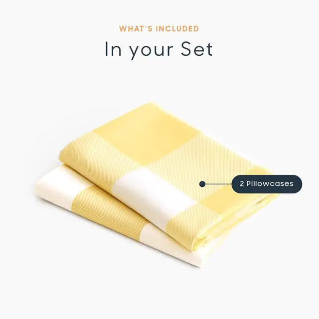 Alt view image 4 of 5 - Wake In Cloud - Plaid Pillow Cases, Buffalo Check Gingham Checkered Farmhouse, Set of 2 Soft Pillowcases Pillow Shams Covers, Yellow White, Standard Size 20x26 Inches
