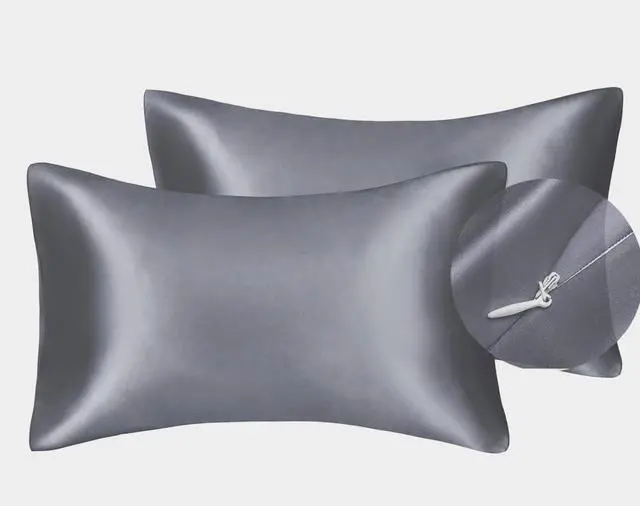 Main image of 100% Silky Pillowcase for Hair and Skin 2pc Zipper Closure (Gray, Standard)