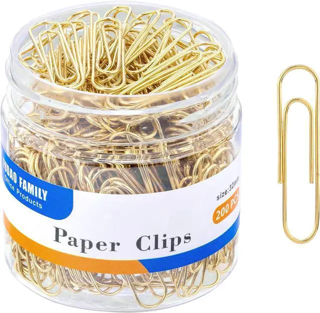 Main image of FUDAO FAMILY Medium Paper Clips, 200-Count, Paperclips, Gold Paper Clips, 1.3 Inch (32mm) Paper Clip