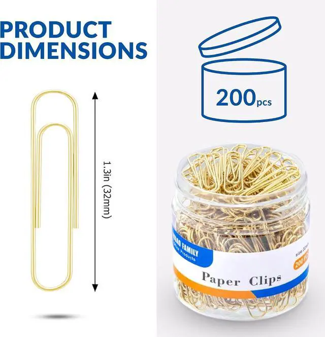 Alt view image 2 of 5 - FUDAO FAMILY Medium Paper Clips, 200-Count, Paperclips, Gold Paper Clips, 1.3 Inch (32mm) Paper Clip