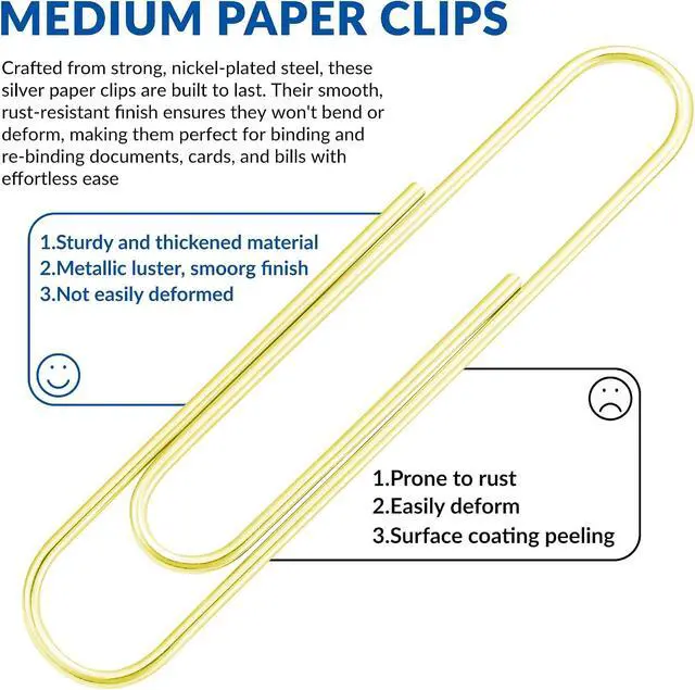 Alt view image 5 of 5 - FUDAO FAMILY Medium Paper Clips, 200-Count, Paperclips, Gold Paper Clips, 1.3 Inch (32mm) Paper Clip