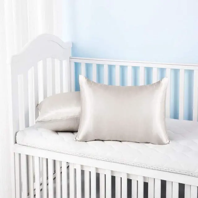Alt view image 2 of 7 - Satin Toddler Pillowcases Set of 2, 13x18 Travel Pillow Covers, Silver