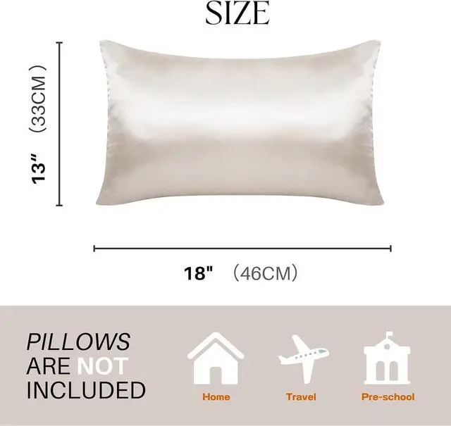 Alt view image 5 of 7 - Satin Toddler Pillowcases Set of 2, 13x18 Travel Pillow Covers, Silver