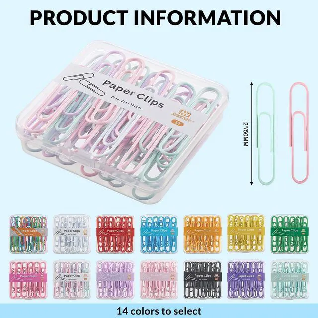 Alt view image 2 of 6 - NEEWAY Colorful Large Paper Clips, 2 Inch Jumbo Paper Clips, 150 Count, 3 Pack of 50 (Light Multicolor)