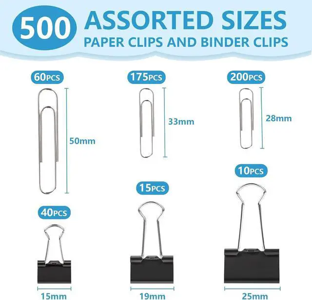 Alt view image 2 of 7 - 500PCS Paper Clips and Binder Clips Assorted Sizes