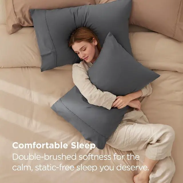 Alt view image 3 of 7 - Bedsure Pillow Cases Standard Size Set of 2 - Dark Grey Brushed Microfiber Pillowcases, Super Soft and Cozy Pillow Case Covers with Envelope Closure for Kids, Wrinkle, Fade Resistant, 20x26 Inches