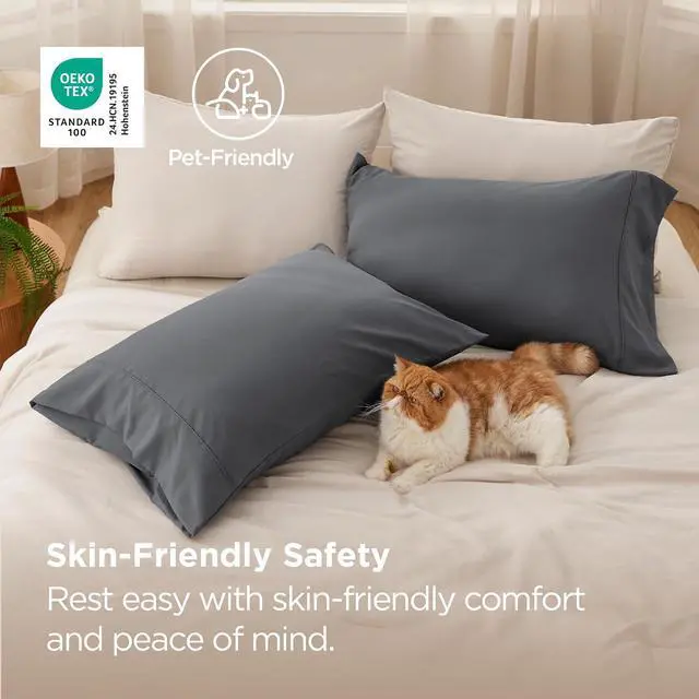 Alt view image 4 of 7 - Bedsure Pillow Cases Standard Size Set of 2 - Dark Grey Brushed Microfiber Pillowcases, Super Soft and Cozy Pillow Case Covers with Envelope Closure for Kids, Wrinkle, Fade Resistant, 20x26 Inches