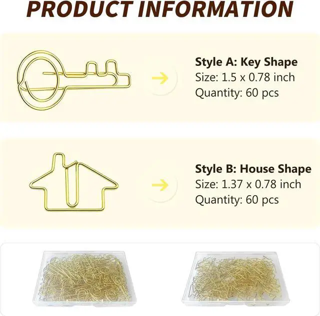 Alt view image 2 of 7 - Hesena 120 Pcs House & Key Paper Clips Real Estate Agent Gift (Gold)