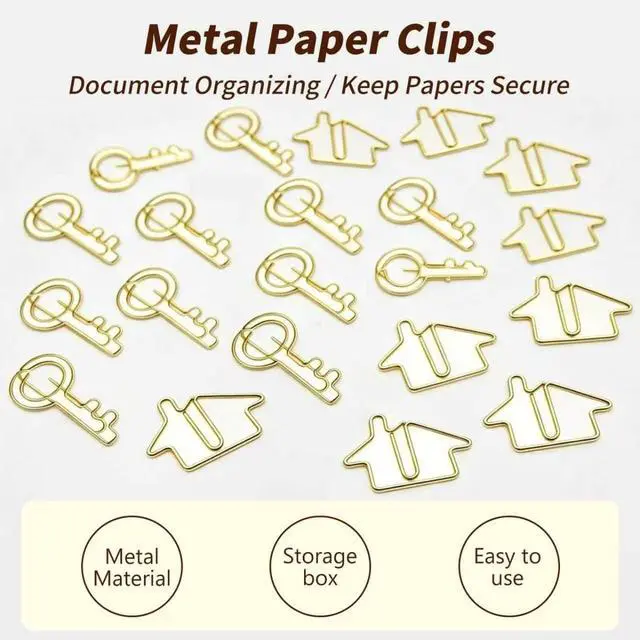 Alt view image 3 of 7 - Hesena 120 Pcs House & Key Paper Clips Real Estate Agent Gift (Gold)
