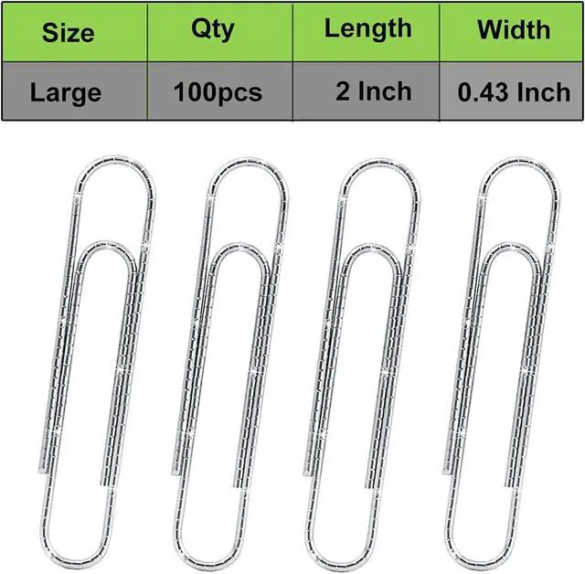 Alt view image 2 of 5 - Vinaco Non Skid Silver Large Paper Clips, 100 Pcs 2", Rustproof Office Use