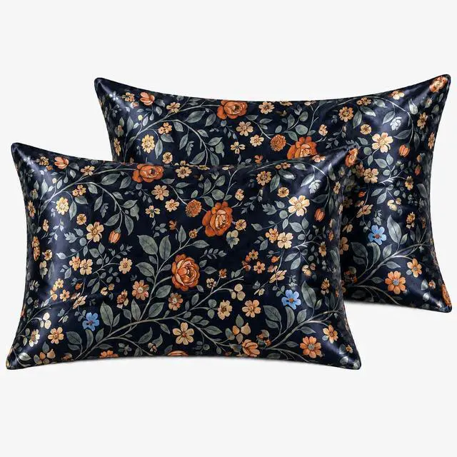 Main image of YIYEA Queen Printed Satin Pillow Cases Set of 2, Zipper, 20 x 30