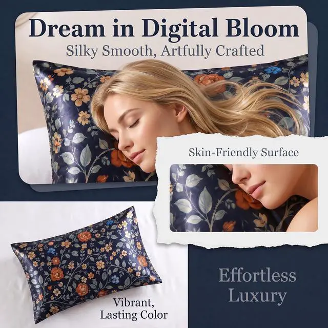 Alt view image 3 of 7 - YIYEA Queen Printed Satin Pillow Cases Set of 2, Zipper, 20 x 30