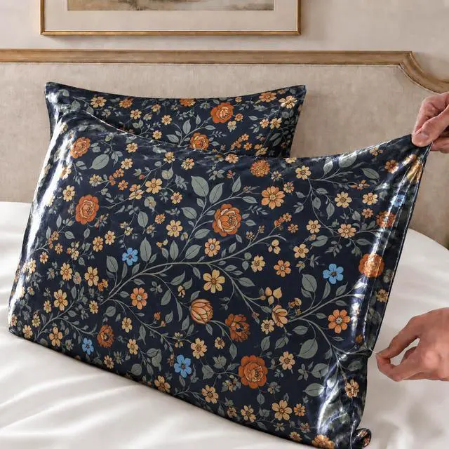 Alt view image 5 of 7 - YIYEA Queen Printed Satin Pillow Cases Set of 2, Zipper, 20 x 30
