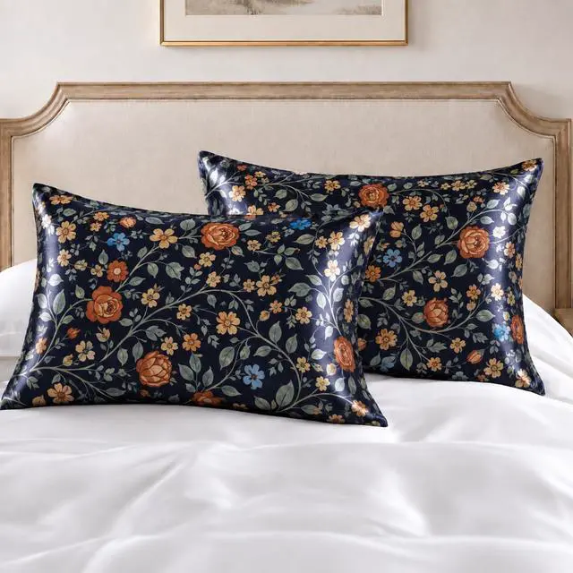 Alt view image 7 of 7 - YIYEA Queen Printed Satin Pillow Cases Set of 2, Zipper, 20 x 30