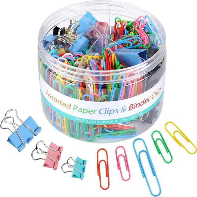 Main image of Utron 360PCS Paperclips and Binder Clips Set, Assorted Size Clips Office Supplies in Container with Compartments, Colorful Office Paper Clips for Office and School Supplies, Document Organizing