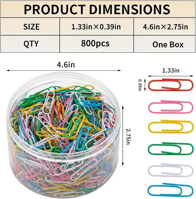 Alt view image 2 of 7 - 800 PCS Paper Clips and Binder Clips Medium Size, Colored Paper Clips for Office Supplies, Colorful and Durable, Use for School Home (Multicolored, 1.3 inch)