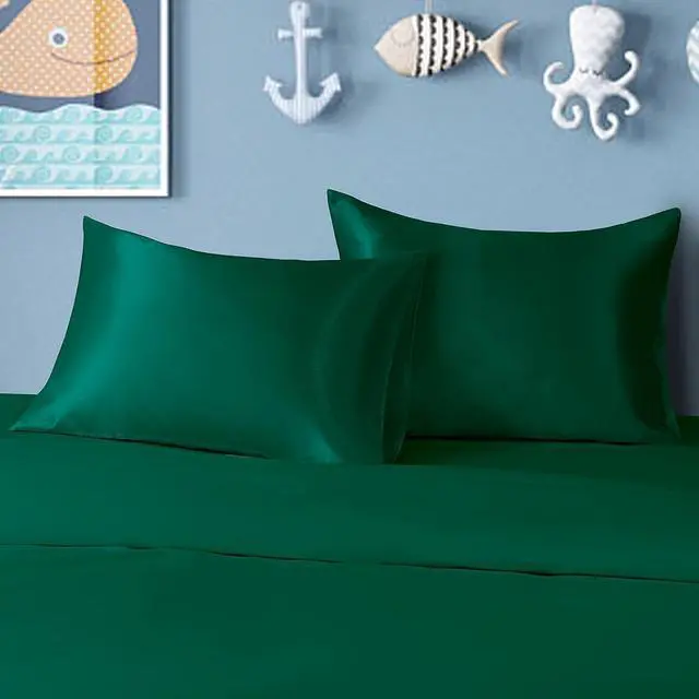 Alt view image 5 of 7 - BEDSUM 2 Pack Silk Satin Toddler Pillowcases, Luxury Silky Travel Envelope Closure Pillow Cases for Baby Boys and Girls, 14x20 Inches, Dark Green