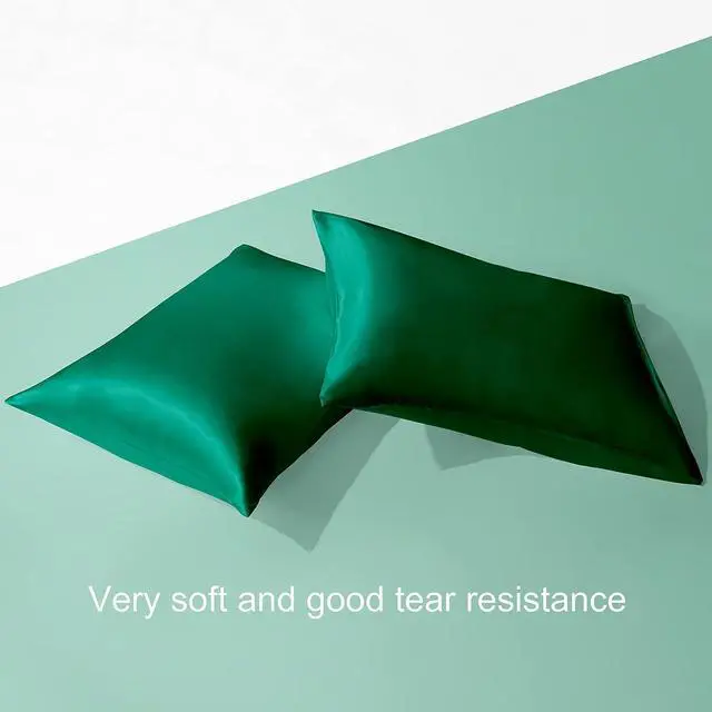 Alt view image 2 of 7 - BEDSUM 2 Pack Silk Satin Toddler Pillowcases, Luxury Silky Travel Envelope Closure Pillow Cases for Baby Boys and Girls, 14x20 Inches, Dark Green