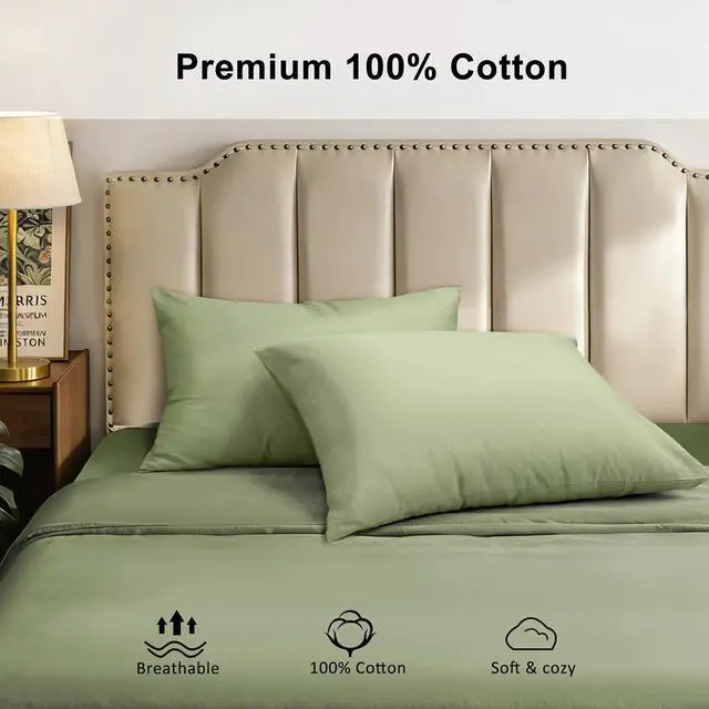 Alt view image 2 of 5 - Lirex Standard Pillow Cases Set of 2, 300 Thread Count 100% Cotton Pillow Covers, Breathable and Soft, Standard (20" x 26"), Green